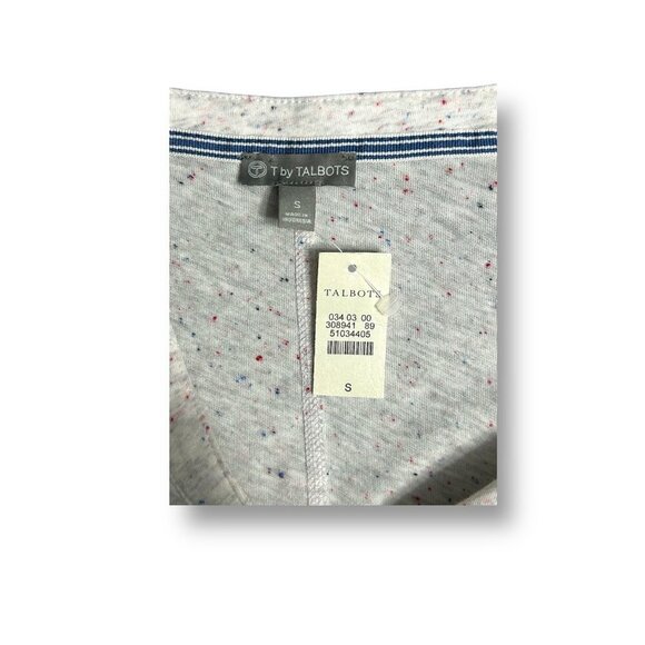 T by Talbots S Gray Speckled Cotton Split Neck Henley Roll Tab Sleeves Casual - Picture 7 of 8